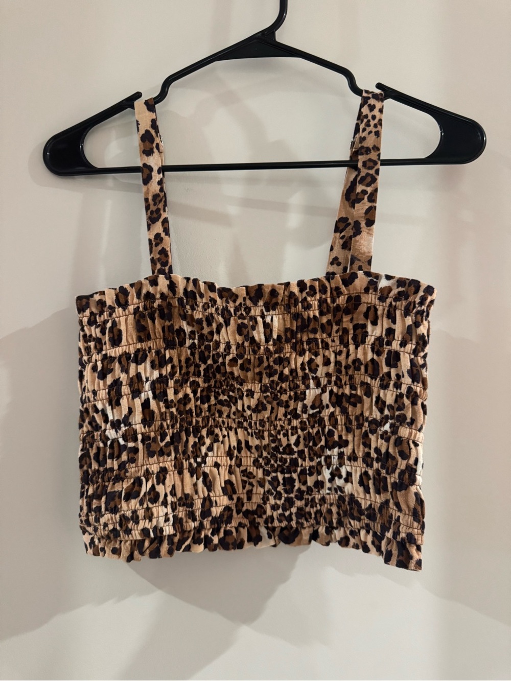 Leopard Smocked Crop Tank Top - Brown/Black